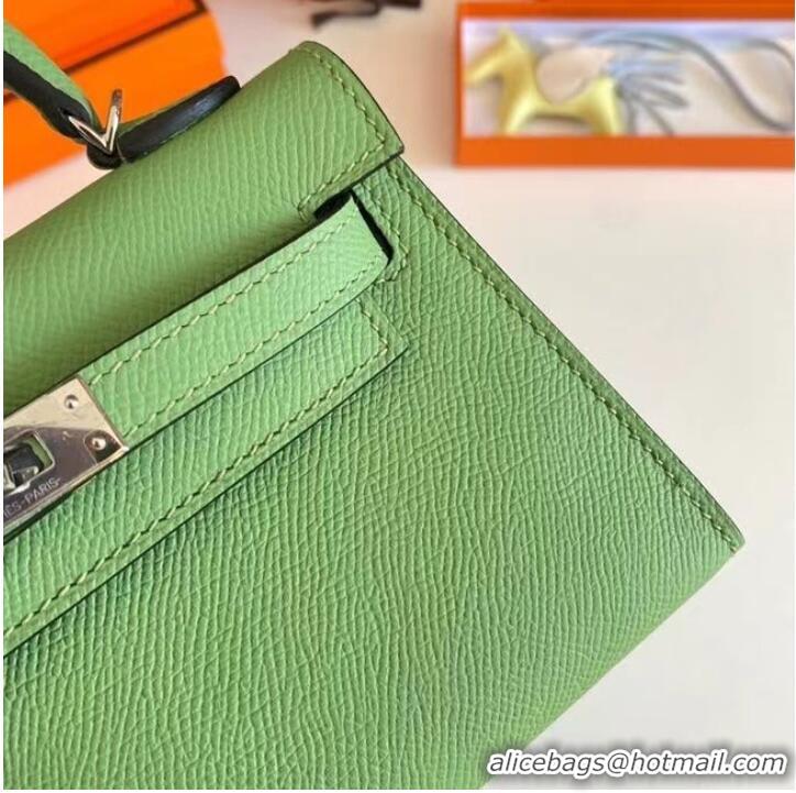 Famous Brand Hermes Kelly 19cm Shoulder Bags Epsom Leather KL19 Silver hardware Avocado Green