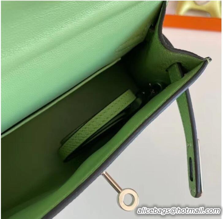 Famous Brand Hermes Kelly 19cm Shoulder Bags Epsom Leather KL19 Silver hardware Avocado Green