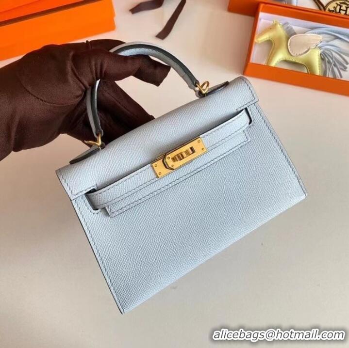 Sumptuous Hermes Kelly 19cm Shoulder Bags Epsom Leather KL19 Gold hardware Glacier blue