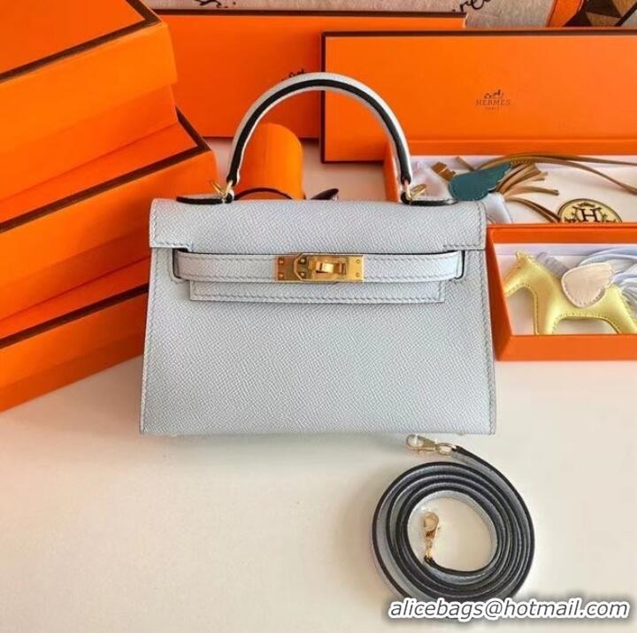 Sumptuous Hermes Kelly 19cm Shoulder Bags Epsom Leather KL19 Gold hardware Glacier blue