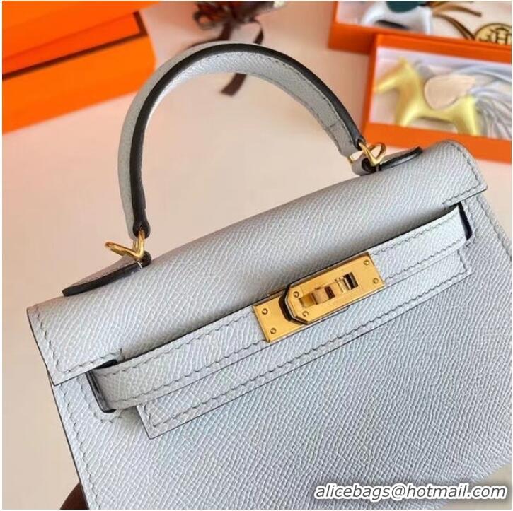 Sumptuous Hermes Kelly 19cm Shoulder Bags Epsom Leather KL19 Gold hardware Glacier blue