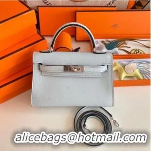 Low Price Hermes Kelly 19cm Shoulder Bags Epsom Leather KL19 Silver hardware Glacier blue