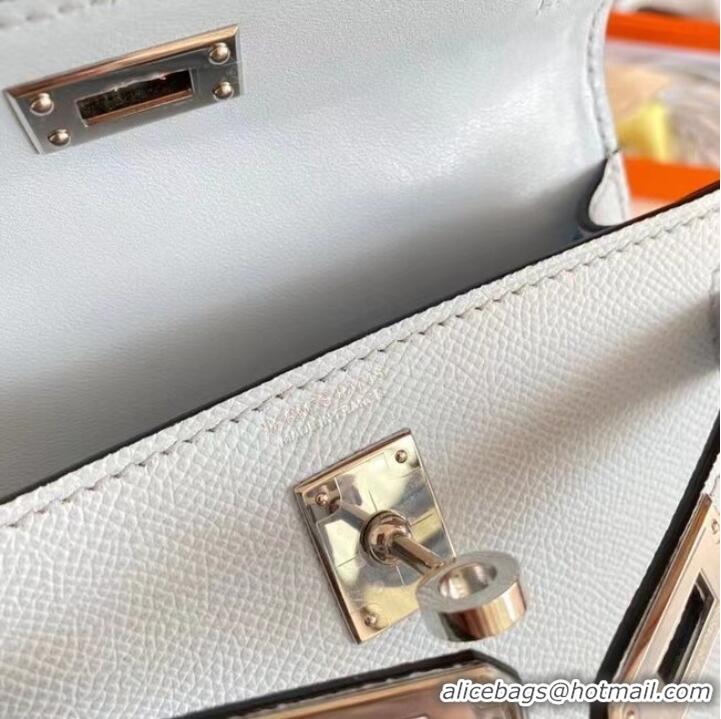 Low Price Hermes Kelly 19cm Shoulder Bags Epsom Leather KL19 Silver hardware Glacier blue