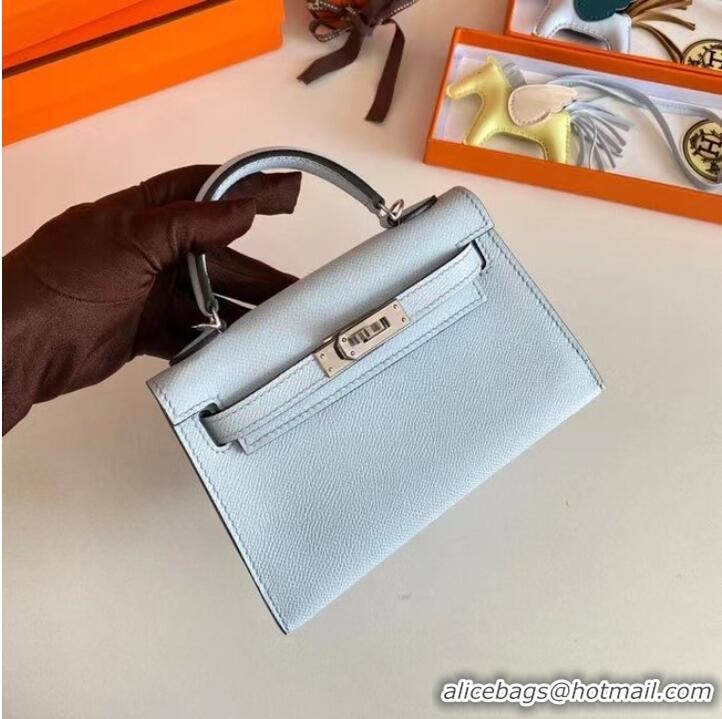 Low Price Hermes Kelly 19cm Shoulder Bags Epsom Leather KL19 Silver hardware Glacier blue