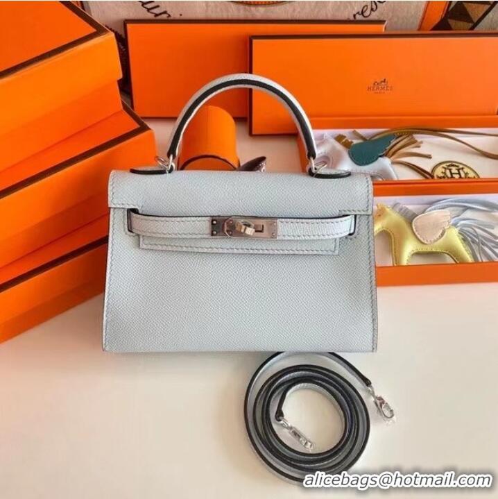 Low Price Hermes Kelly 19cm Shoulder Bags Epsom Leather KL19 Silver hardware Glacier blue