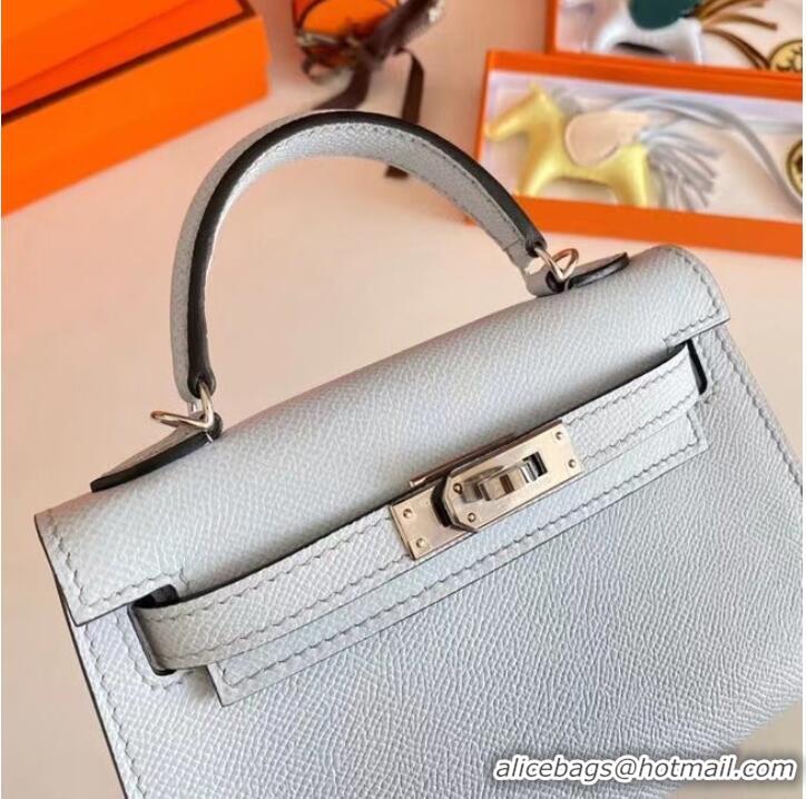 Low Price Hermes Kelly 19cm Shoulder Bags Epsom Leather KL19 Silver hardware Glacier blue