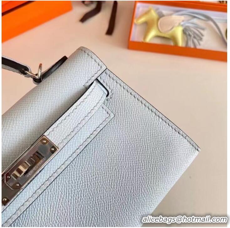 Low Price Hermes Kelly 19cm Shoulder Bags Epsom Leather KL19 Silver hardware Glacier blue