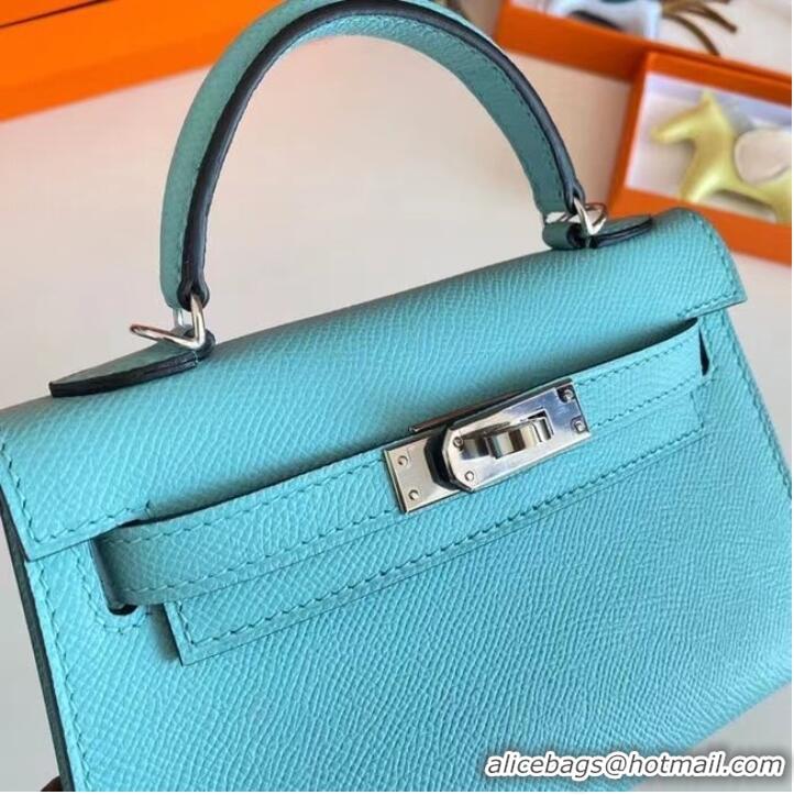 Good Quality Hermes Kelly 19cm Shoulder Bags Epsom Leather KL19 Silver hardware sky blue