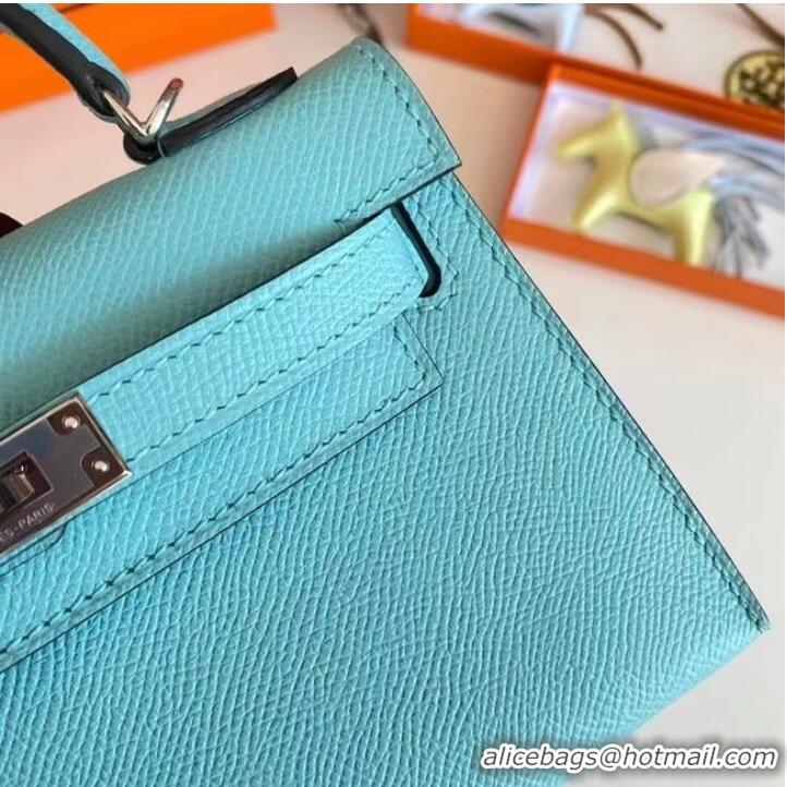 Good Quality Hermes Kelly 19cm Shoulder Bags Epsom Leather KL19 Silver hardware sky blue