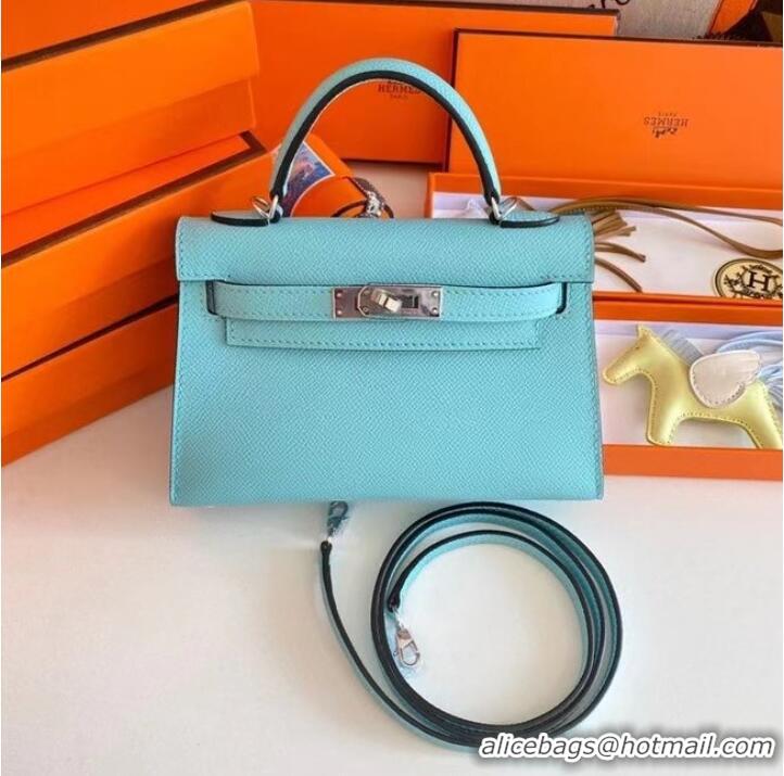 Good Quality Hermes Kelly 19cm Shoulder Bags Epsom Leather KL19 Silver hardware sky blue