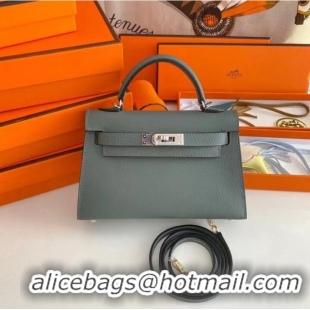 Classic Hermes Kelly 19cm Shoulder Bags Epsom Leather KL19 Silver hardware Almond green