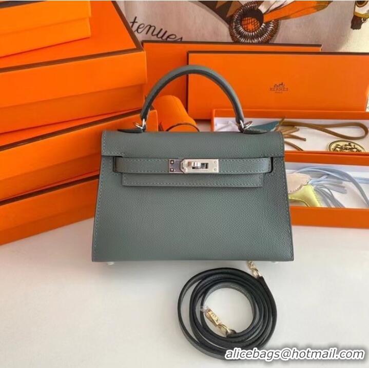 Classic Hermes Kelly 19cm Shoulder Bags Epsom Leather KL19 Silver hardware Almond green