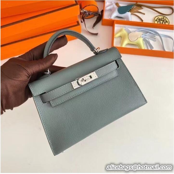 Classic Hermes Kelly 19cm Shoulder Bags Epsom Leather KL19 Silver hardware Almond green