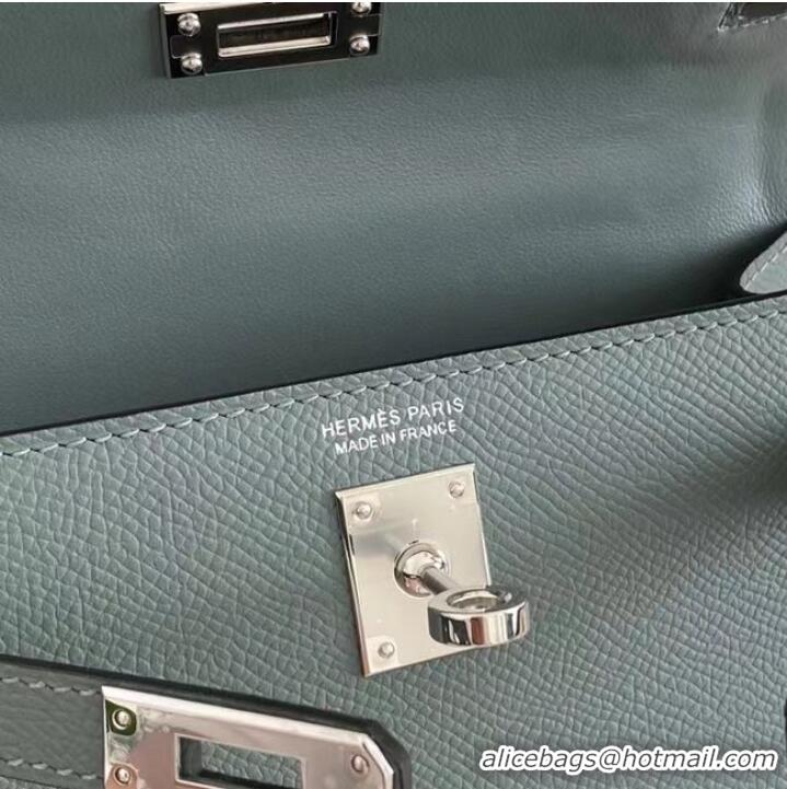 Classic Hermes Kelly 19cm Shoulder Bags Epsom Leather KL19 Silver hardware Almond green