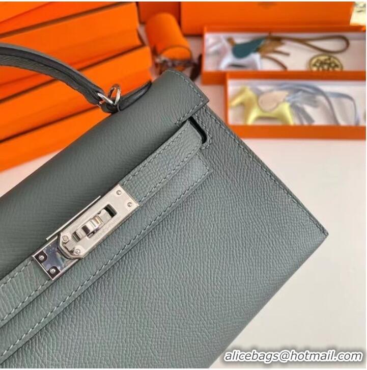 Classic Hermes Kelly 19cm Shoulder Bags Epsom Leather KL19 Silver hardware Almond green