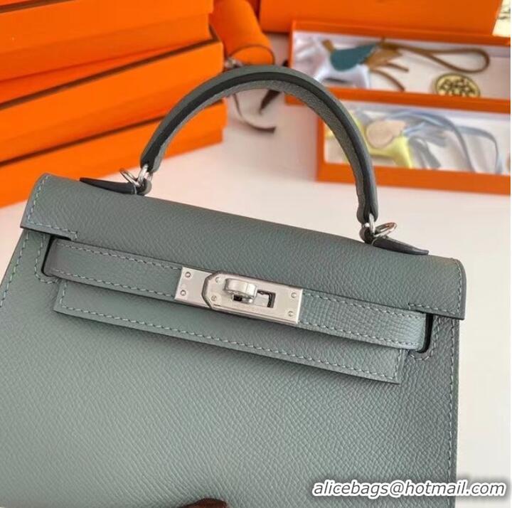 Classic Hermes Kelly 19cm Shoulder Bags Epsom Leather KL19 Silver hardware Almond green