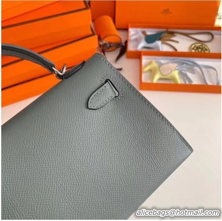 Classic Hermes Kelly 19cm Shoulder Bags Epsom Leather KL19 Silver hardware Almond green