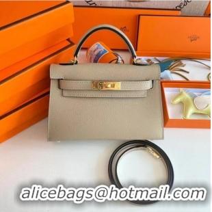 Unique Style Hermes Kelly 19cm Shoulder Bags Epsom Leather KL19 Gold hardware Pearl grey