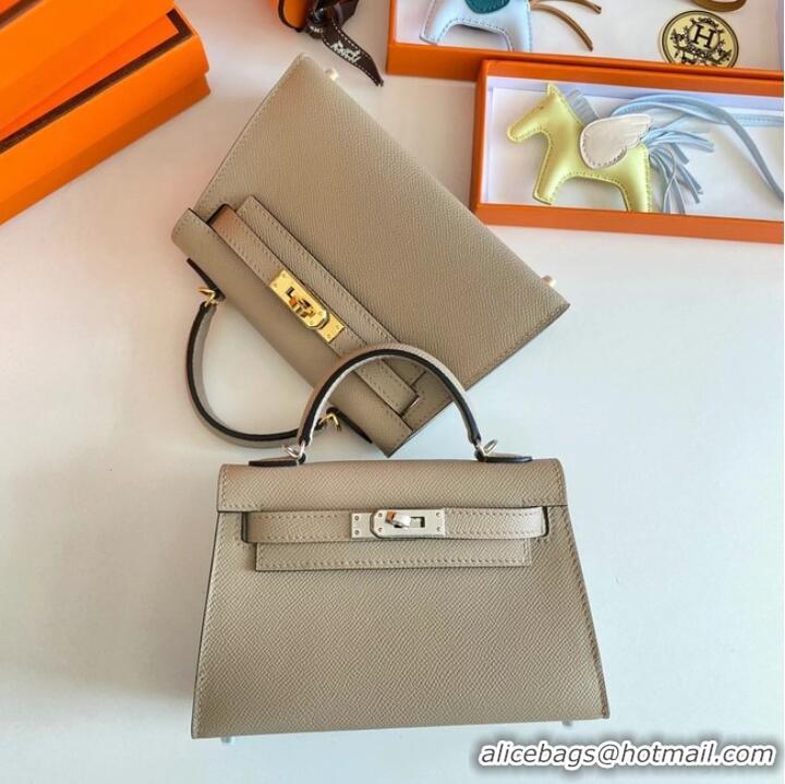 Unique Style Hermes Kelly 19cm Shoulder Bags Epsom Leather KL19 Gold hardware Pearl grey