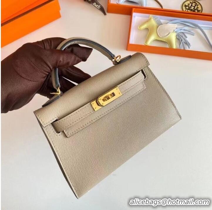 Unique Style Hermes Kelly 19cm Shoulder Bags Epsom Leather KL19 Gold hardware Pearl grey