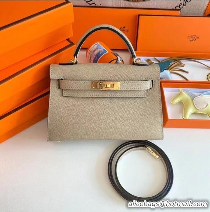 Unique Style Hermes Kelly 19cm Shoulder Bags Epsom Leather KL19 Gold hardware Pearl grey