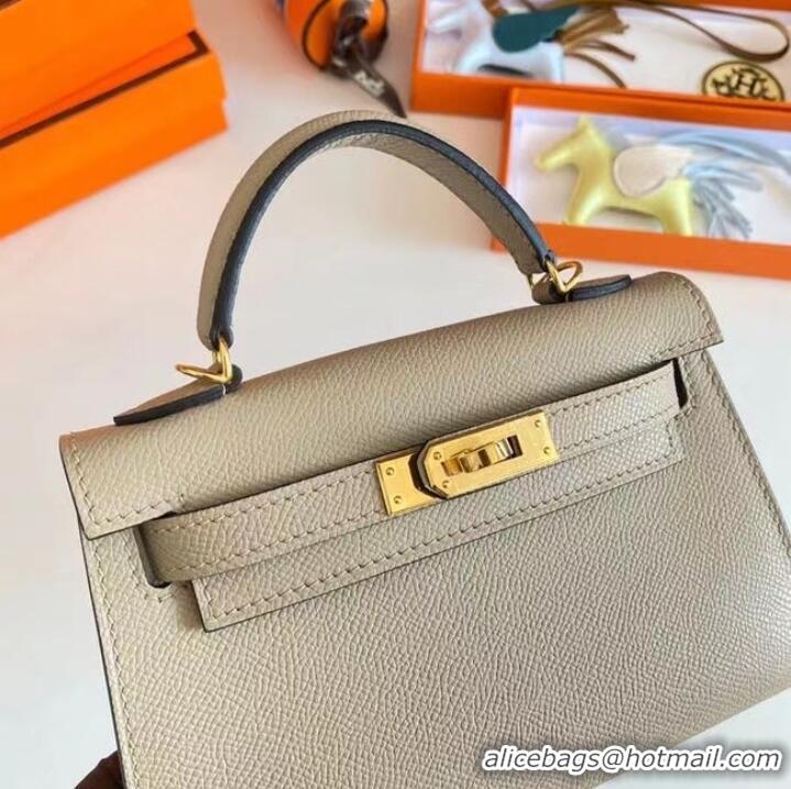 Unique Style Hermes Kelly 19cm Shoulder Bags Epsom Leather KL19 Gold hardware Pearl grey