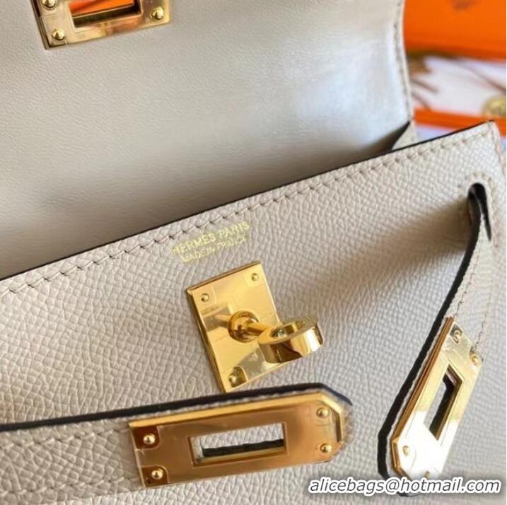 Unique Style Hermes Kelly 19cm Shoulder Bags Epsom Leather KL19 Gold hardware Pearl grey