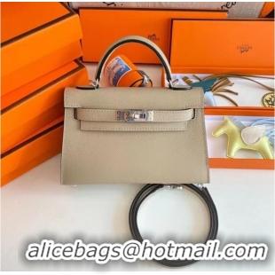 Luxury Classic Hermes Kelly 19cm Shoulder Bags Epsom Leather KL19 Silver hardware Pearl grey