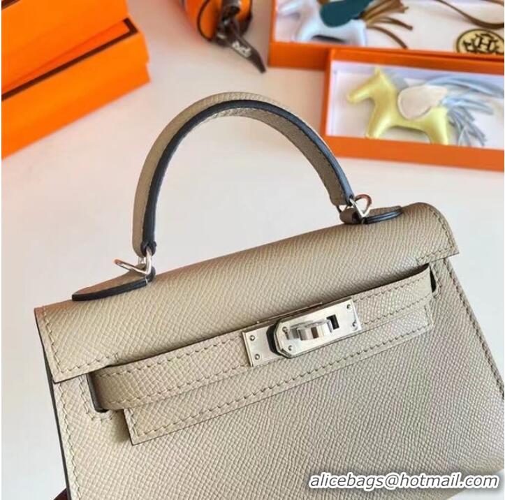 Luxury Classic Hermes Kelly 19cm Shoulder Bags Epsom Leather KL19 Silver hardware Pearl grey