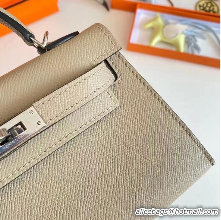 Luxury Classic Hermes Kelly 19cm Shoulder Bags Epsom Leather KL19 Silver hardware Pearl grey