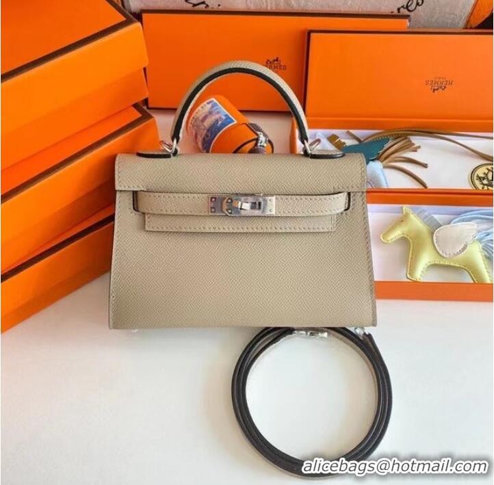 Luxury Classic Hermes Kelly 19cm Shoulder Bags Epsom Leather KL19 Silver hardware Pearl grey