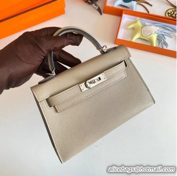 Luxury Classic Hermes Kelly 19cm Shoulder Bags Epsom Leather KL19 Silver hardware Pearl grey