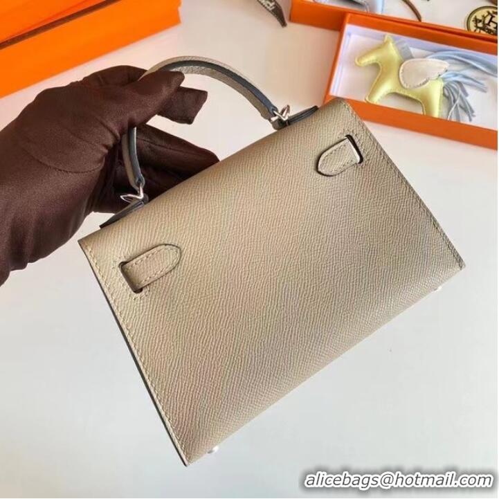 Luxury Classic Hermes Kelly 19cm Shoulder Bags Epsom Leather KL19 Silver hardware Pearl grey