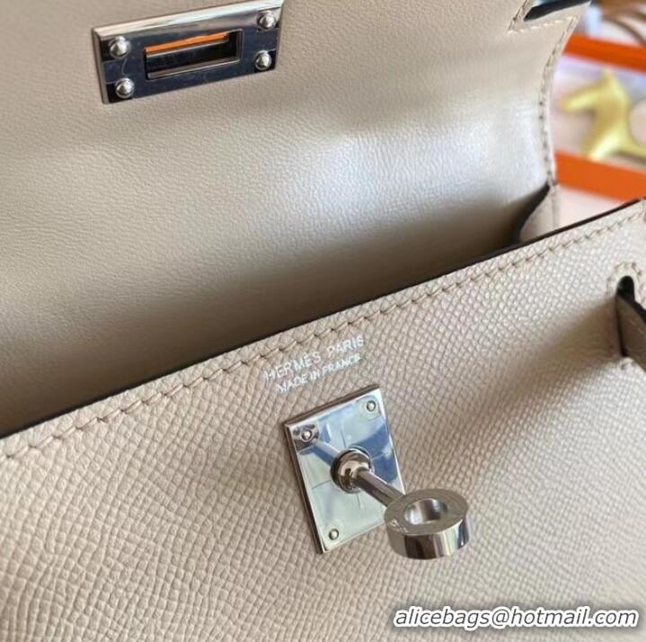 Luxury Classic Hermes Kelly 19cm Shoulder Bags Epsom Leather KL19 Silver hardware Pearl grey