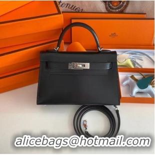 Most Popular Hermes Kelly 19cm Shoulder Bags box Leather KL19 Silver hardware black