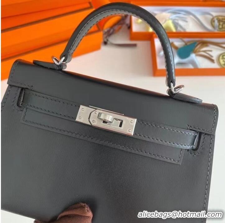 Most Popular Hermes Kelly 19cm Shoulder Bags box Leather KL19 Silver hardware black