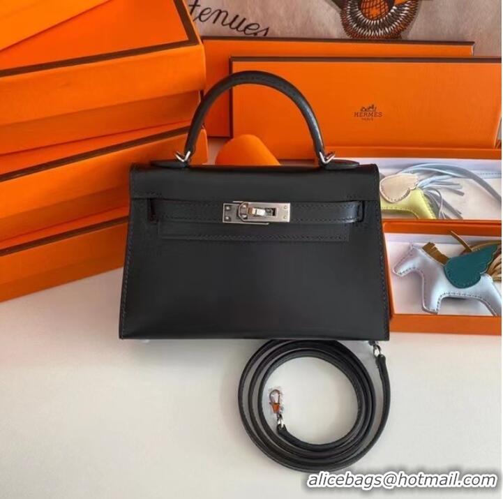 Most Popular Hermes Kelly 19cm Shoulder Bags box Leather KL19 Silver hardware black