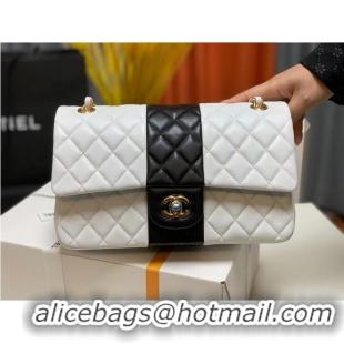 Good Looking Chanel CLASSIC HANDBAG Lambskin & Gold Metal A01112 White & Black