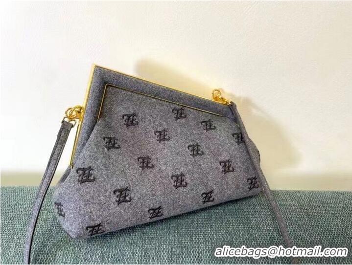 Big Enough FENDI FIRST SMALL flannel bag with embroidery 8BP129A GRAY