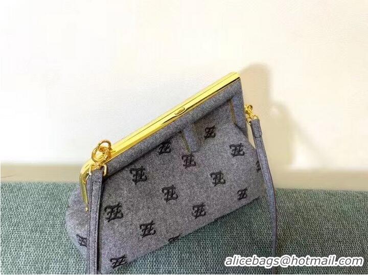 Big Enough FENDI FIRST SMALL flannel bag with embroidery 8BP129A GRAY