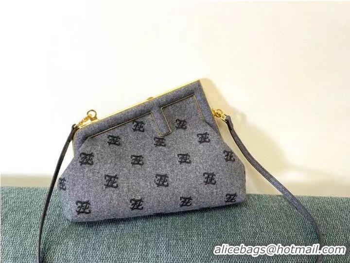 Big Enough FENDI FIRST SMALL flannel bag with embroidery 8BP129A GRAY