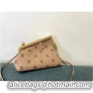 Buy Good FENDI FIRST SMALL flannel bag with embroidery 8BP129A Beige