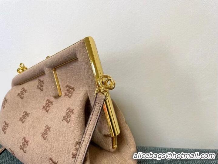 Buy Good FENDI FIRST SMALL flannel bag with embroidery 8BP129A Beige