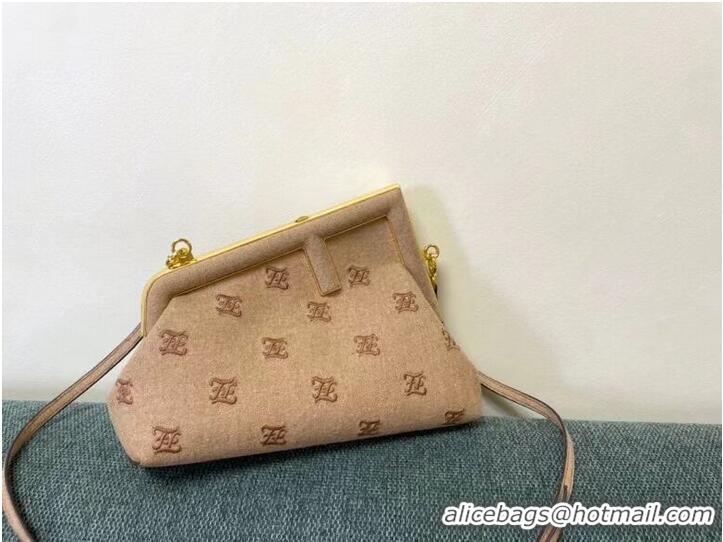 Buy Good FENDI FIRST SMALL flannel bag with embroidery 8BP129A Beige