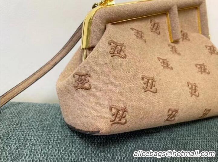 Buy Good FENDI FIRST SMALL flannel bag with embroidery 8BP129A Beige