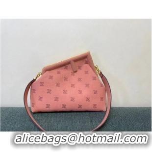 Top Quality FENDI FIRST MEDIUM flannel bag with embroidery 8BP127A PINK