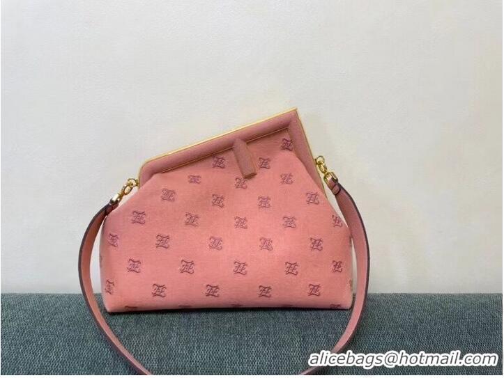 Top Quality FENDI FIRST MEDIUM flannel bag with embroidery 8BP127A PINK