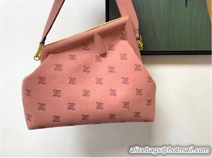 Top Quality FENDI FIRST MEDIUM flannel bag with embroidery 8BP127A PINK