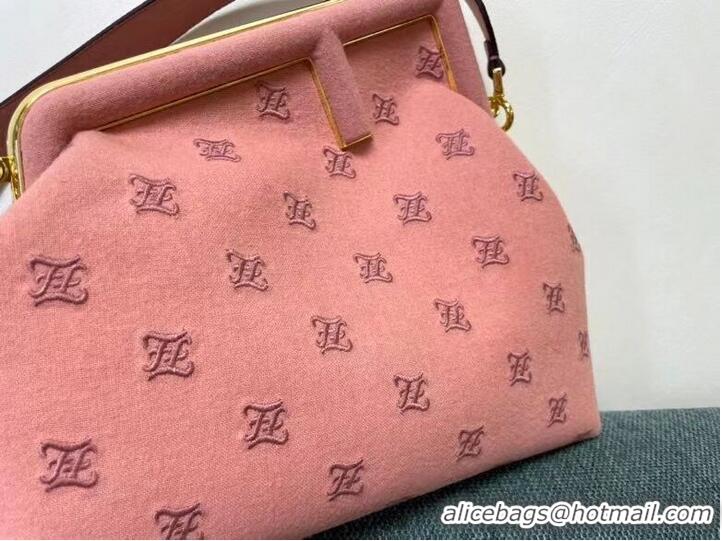 Top Quality FENDI FIRST MEDIUM flannel bag with embroidery 8BP127A PINK