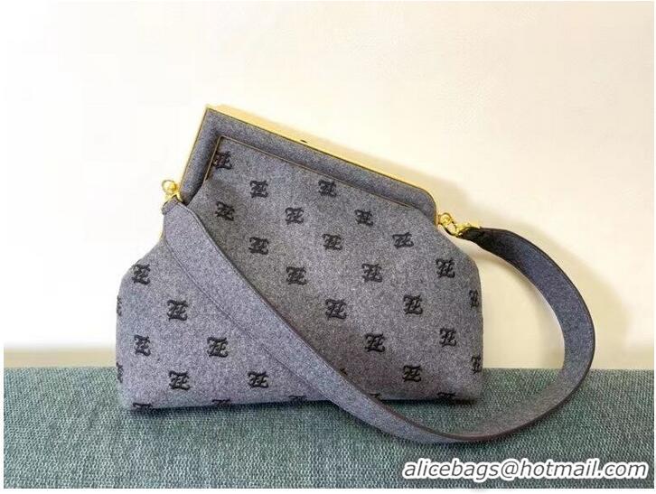 Buy Fashionable FENDI FIRST MEDIUM flannel bag with embroidery 8BP127A gray